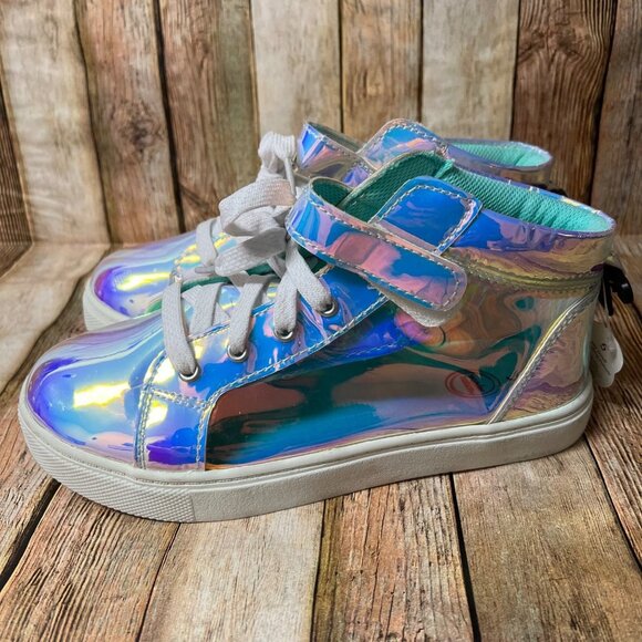 Wonder Nation Girls Athletics Translucent Iridescent Hi-top Sneakers Sz 4 - Picture 2 of 3